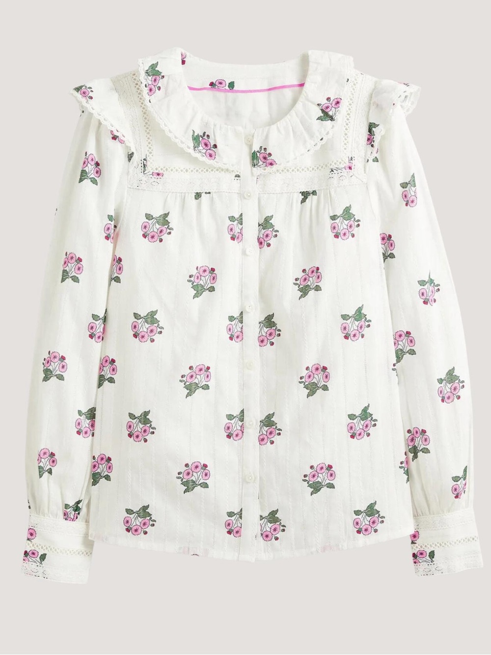 Boden Blouse Size 8 Ivory Floral Ruffle Details